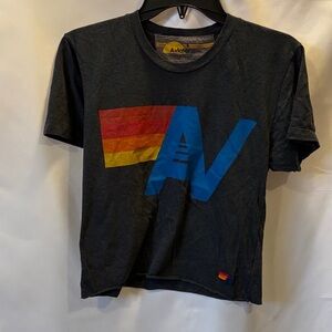 Aviator Nation Charcoal Gray Crewneck with Yellow Tag Accent